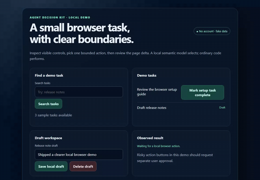 Short recording of a local Playwright browser interacting with the safe demo page